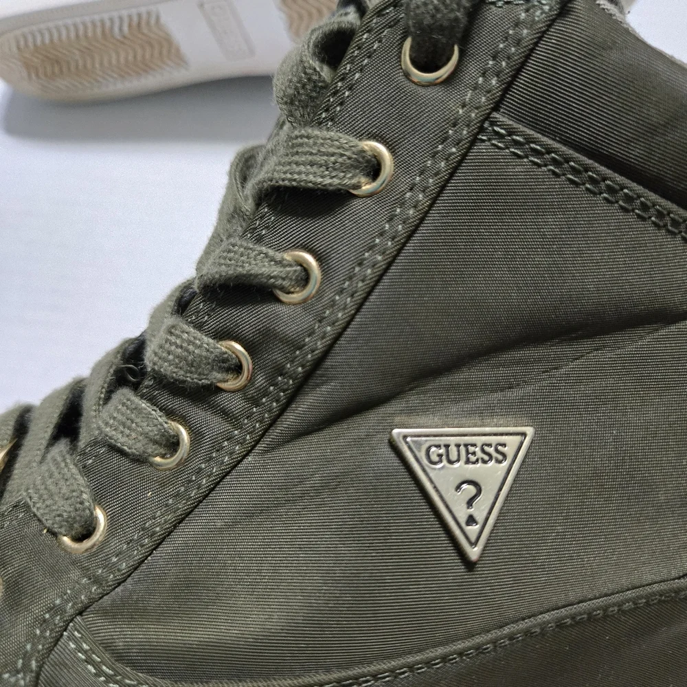 Guess High Top Wedge Sneaker, Lace Up Olive Green, 9